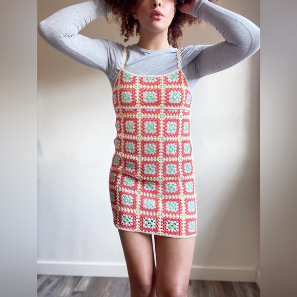 Zara Foral Crochet Mini Dress Boho Cottagecore 60s inspired Retro Bohemian - Picture 2 of 10